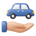 Blue toy car hovering above an open hand, symbolizing car care or protection.